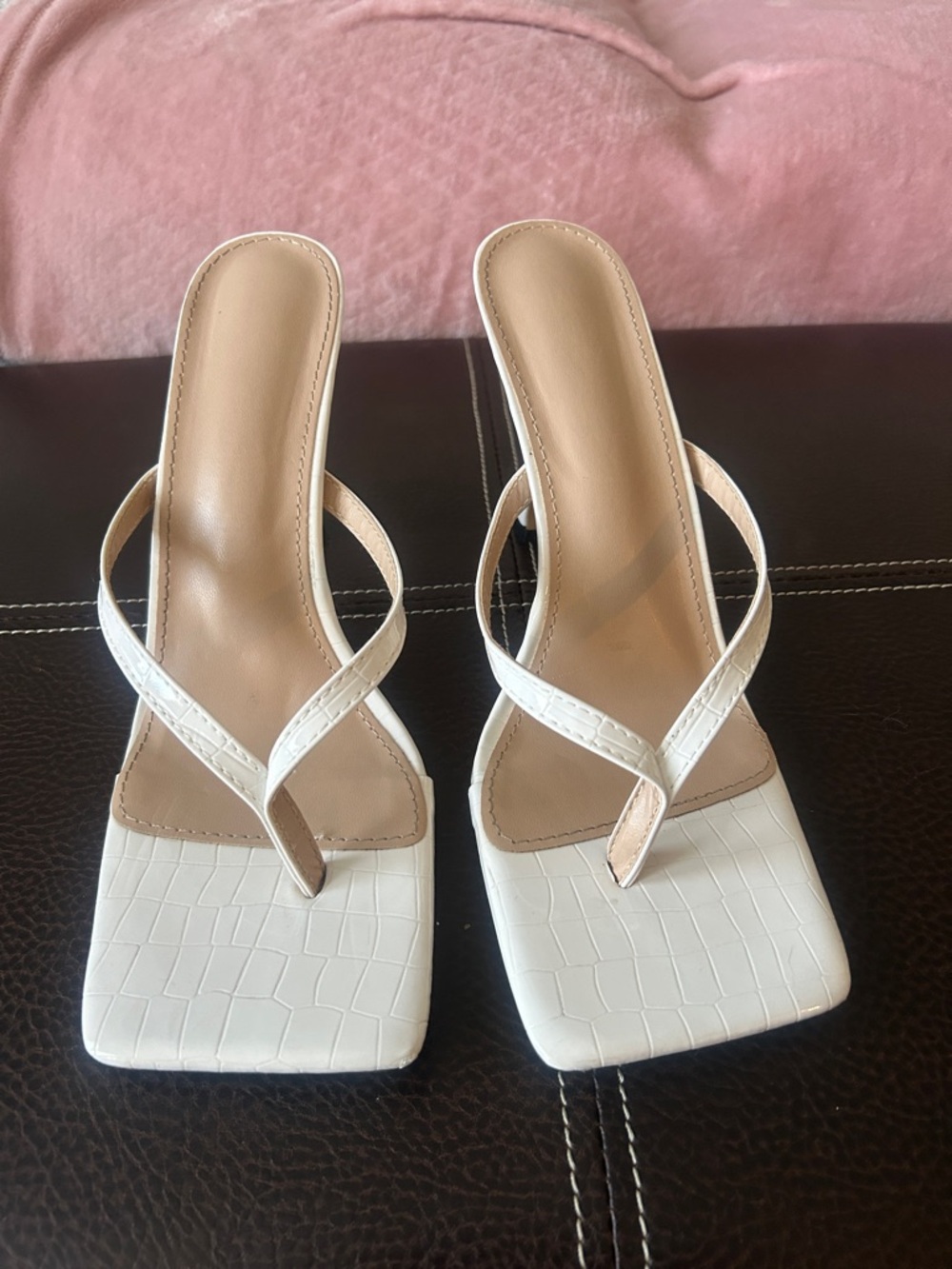 White Square-Toe Strappy Heeled Sandals - Women
